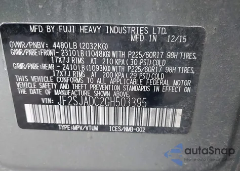 2016 Subaru Forester 2.5I Premium z USA, uszkodzony, nr VIN JF2SJADC2GH503395